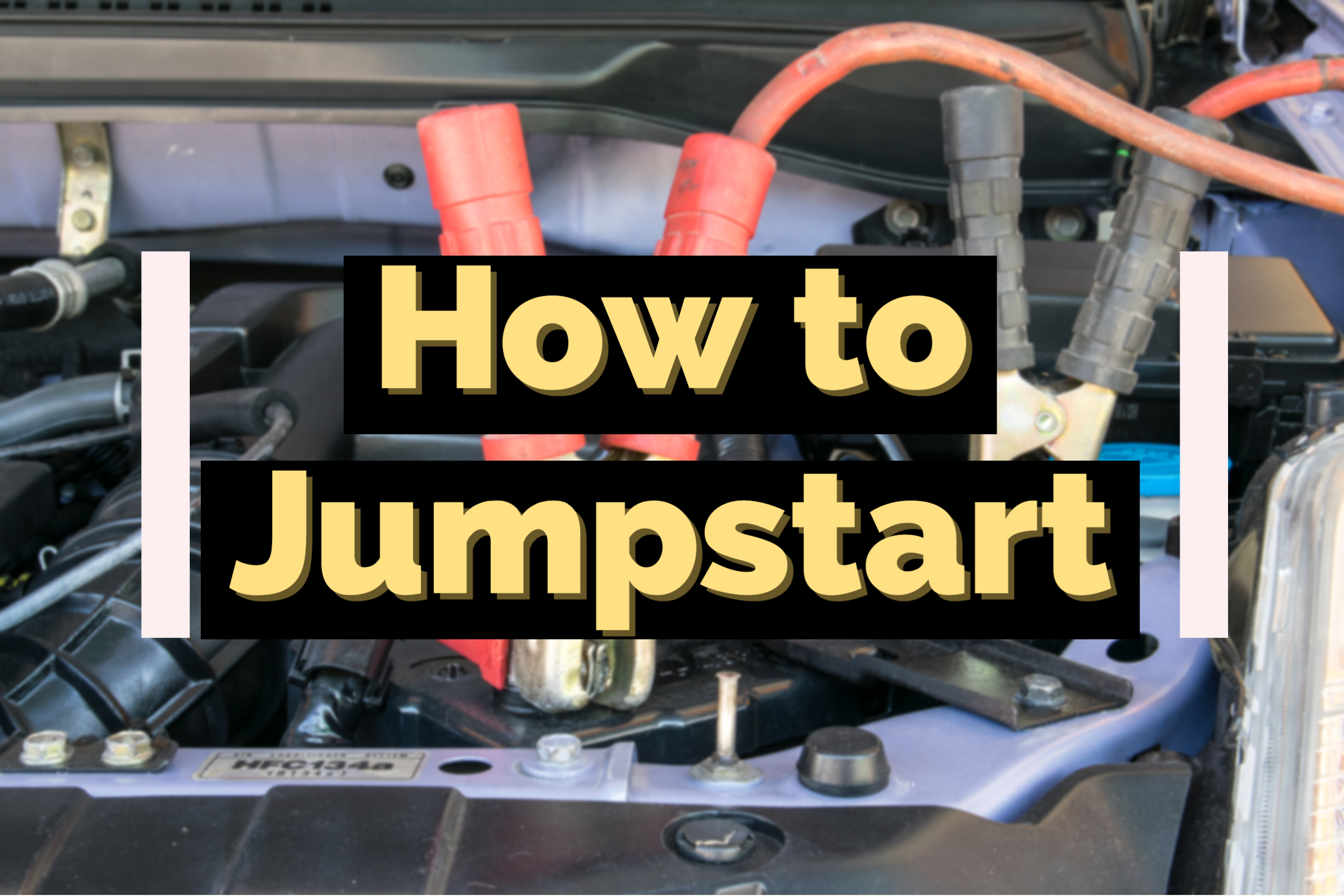 featured image on how to jumpstart with jumper cables attached to car battery in the background